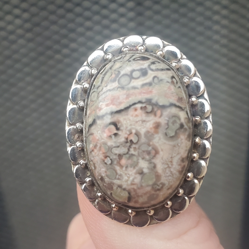 New Leopard Skin Jasper 925 Silver Ring.